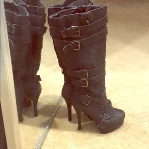 Sexy black buckle stilettos boots